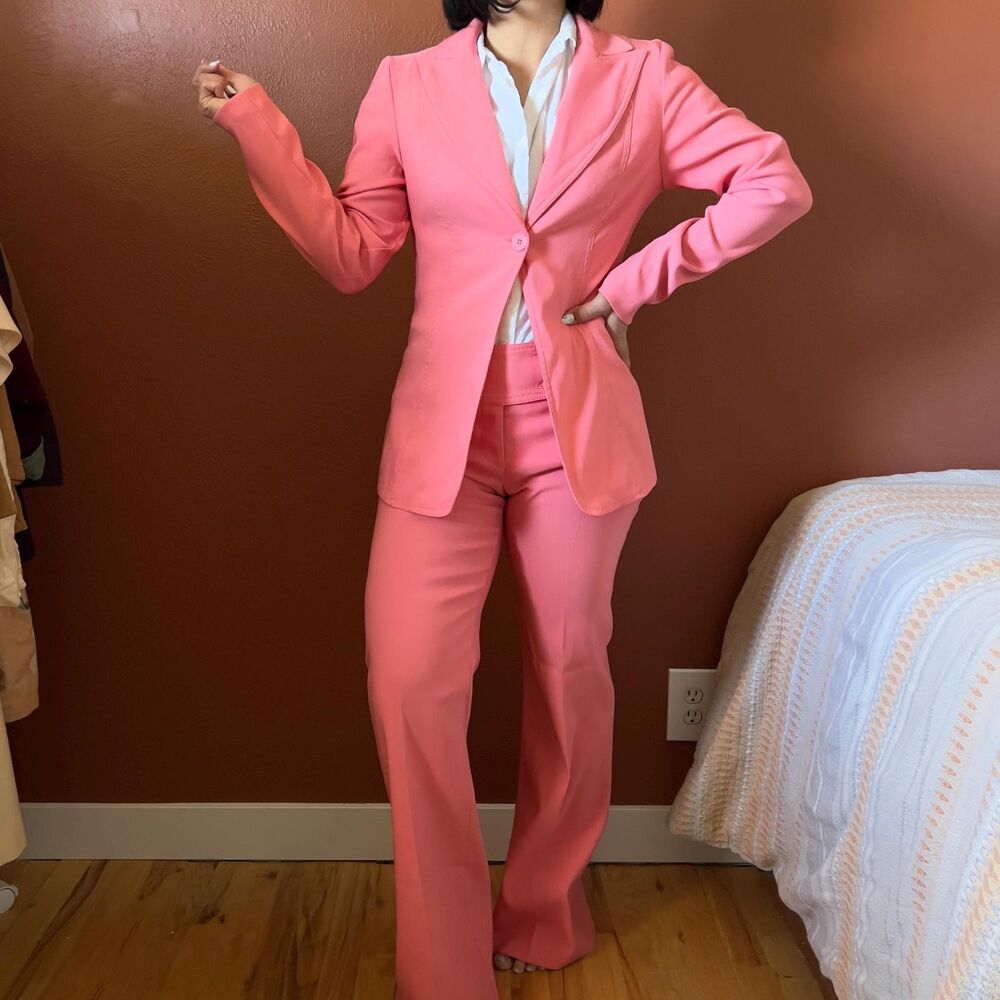 vintage 80s powder pink power pant suit 2 piece‎ size 7